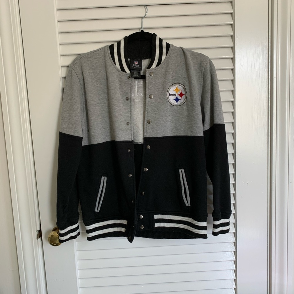 Boys Steelers varsity jackets.